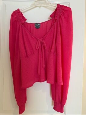 ARULA Fuchsia Tie-Front Long Sleeve Peasant Blouse